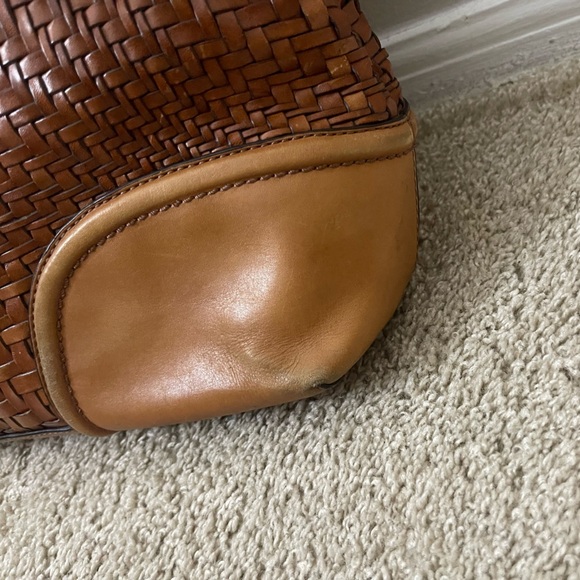 Vintage Cole Haan basket weave Tan Woven Leather Tote boho chic coastal - Picture 6 of 16